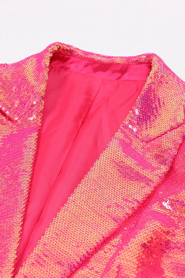 Sparkly Fuchsia 2 Piece Peak revers Kvinder Jakkesæt med Lommer
